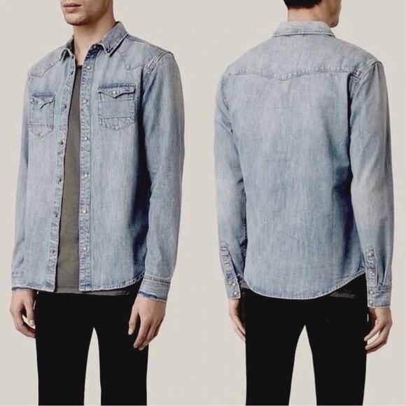 All Saints Long-Sleeve Denim Shirt in Blue | Size M - Picture 6 of 6